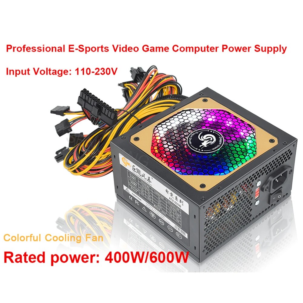 Psu Computer - ATX 400W 600W 110-230V RGB 12V